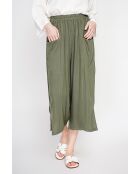 Thérèse khakifarbene Hose aus Leinenmischung mit hoher Taille und weitem Beinschnitt