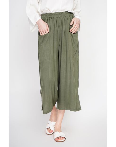 Thérèse khakifarbene Hose aus Leinenmischung mit hoher Taille und weitem Beinschnitt
