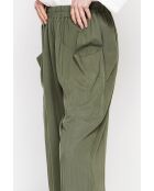 Thérèse khakifarbene Hose aus Leinenmischung mit hoher Taille und weitem Beinschnitt