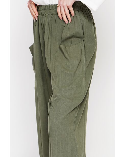Thérèse khakifarbene Hose aus Leinenmischung mit hoher Taille und weitem Beinschnitt