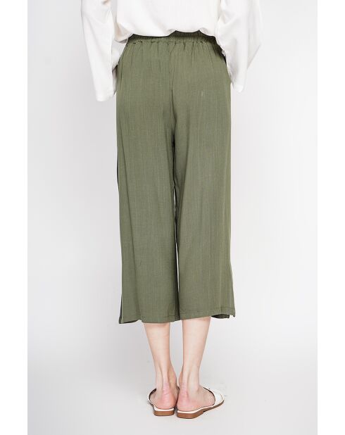 Thérèse khakifarbene Hose aus Leinenmischung mit hoher Taille und weitem Beinschnitt