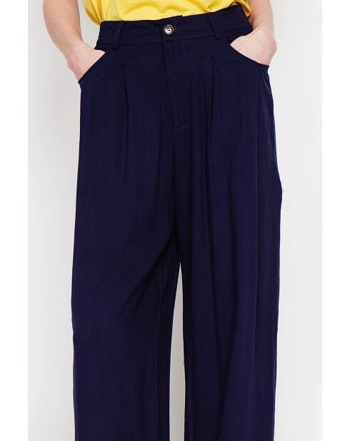 Pantalon coupe ajusté à jambe large en lin mélangé Danielle marine