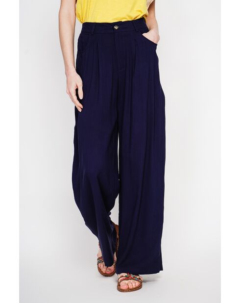 Pantalon coupe ajusté à jambe large en lin mélangé Danielle marine