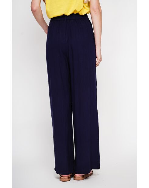 Pantalon coupe ajusté à jambe large en lin mélangé Danielle marine