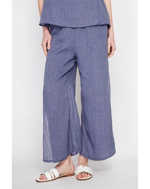 Stéphanie blaue Jeanshose aus Leinen mit hoher Taille