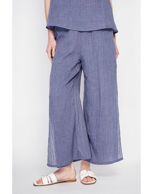 Stéphanie blaue Jeanshose aus Leinen mit hoher Taille