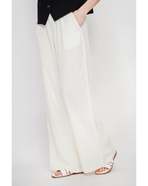 Pantalon large taille haute en lin mélangé blanc Raymonde cassé