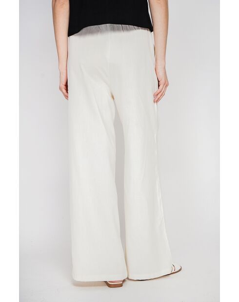 Pantalon large taille haute en lin mélangé blanc Raymonde cassé
