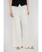 Pantalon large taille haute en lin mélangé blanc Raymonde cassé