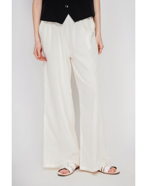 Pantalon large taille haute en lin mélangé blanc Raymonde cassé