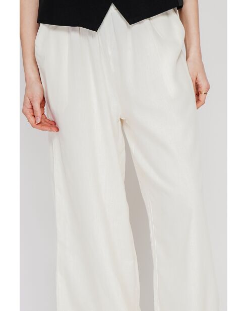 Pantalon large taille haute en lin mélangé blanc Raymonde cassé