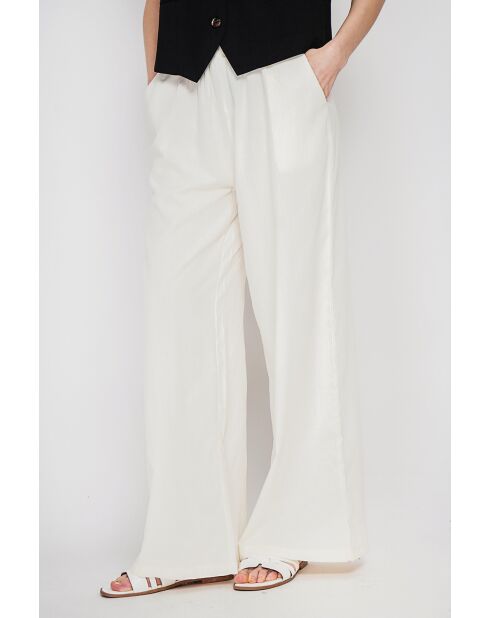 Pantalon large taille haute en lin mélangé blanc Raymonde cassé