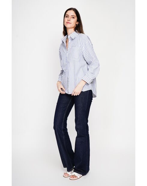 Jeannine Jeans Langes Oversize-Hemd aus blauem Leinengemisch