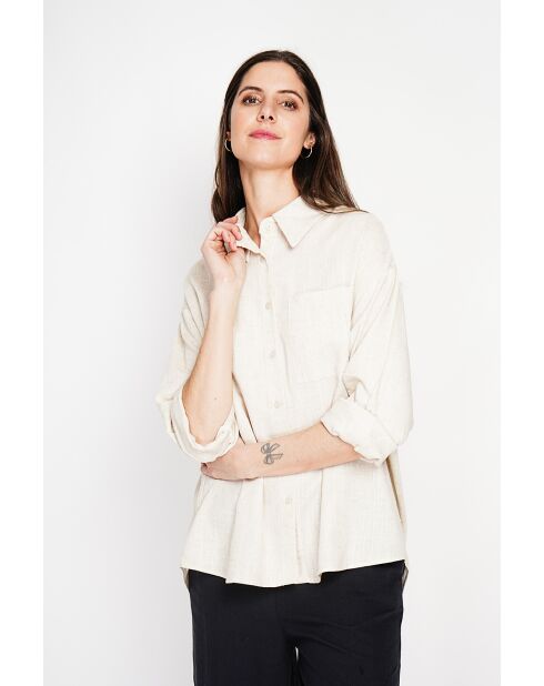 Christiane beigefarbenes Oversize-Langhemd aus Leinen