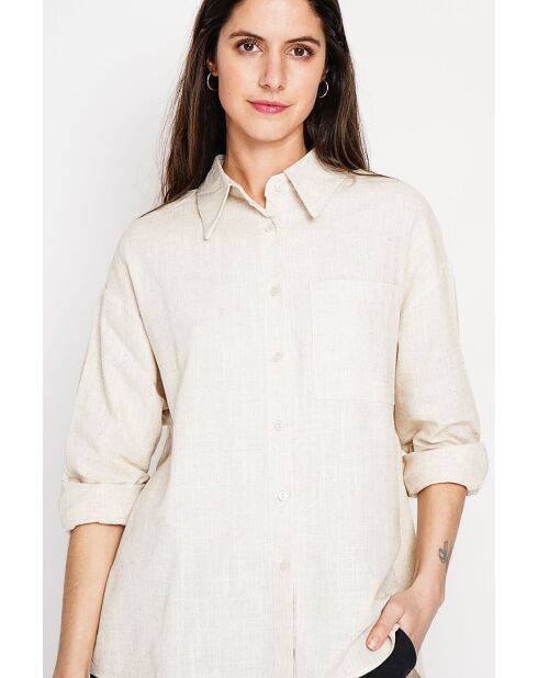 Christiane beigefarbenes Oversize-Langhemd aus Leinen