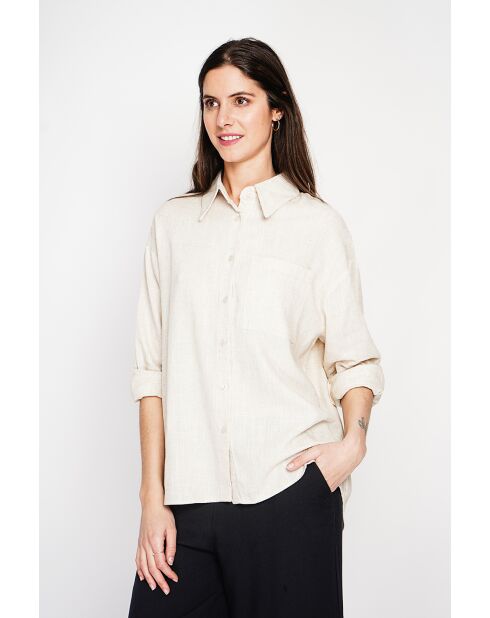 Christiane beigefarbenes Oversize-Langhemd aus Leinen