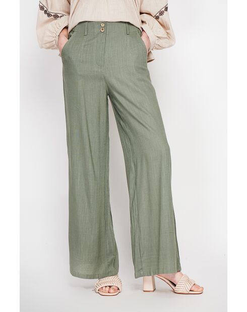 Michèle hellkhakifarbene, lockere Leinenhose mit elastischem Bund