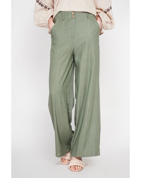 Michèle hellkhakifarbene, lockere Leinenhose mit elastischem Bund