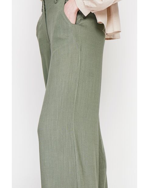 Michèle hellkhakifarbene, lockere Leinenhose mit elastischem Bund