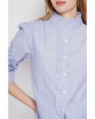 Claudette marineblaues gestreiftes Hemd aus Leinenmischung mit hohem Kragen