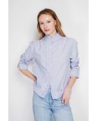 Claudette marineblaues gestreiftes Hemd aus Leinenmischung mit hohem Kragen