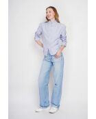 Claudette marineblaues gestreiftes Hemd aus Leinenmischung mit hohem Kragen