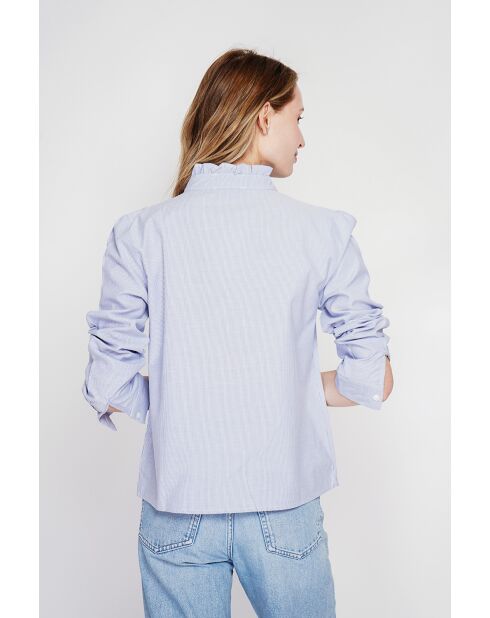 Claudette marineblaues gestreiftes Hemd aus Leinenmischung mit hohem Kragen