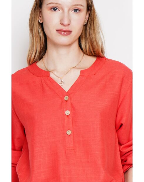 Paulette rote Tunika aus Leinenmischung mit tunesischem Kragen