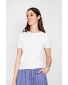 Valérie weißer Pullover mit Zopfmuster und Rundhalsausschnitt