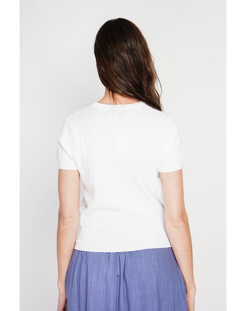 Valérie weißer Pullover mit Zopfmuster und Rundhalsausschnitt