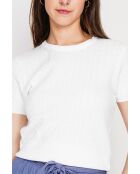 Valérie weißer Pullover mit Zopfmuster und Rundhalsausschnitt