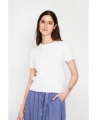 Valérie weißer Pullover mit Zopfmuster und Rundhalsausschnitt