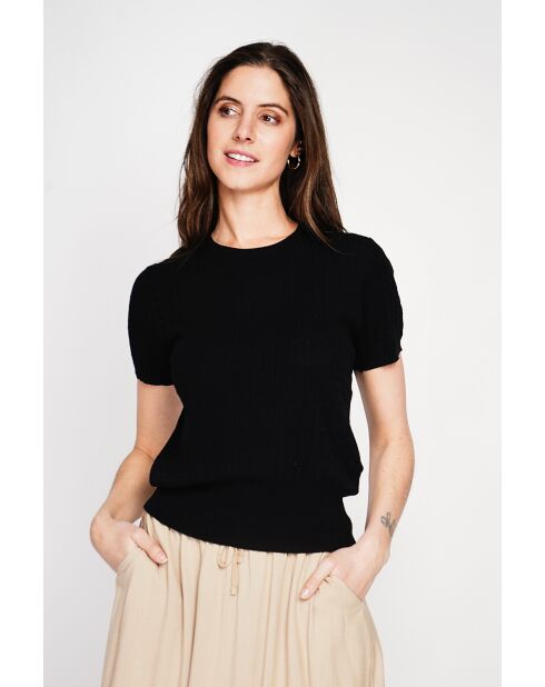 Valérie schwarzer Rundhalspullover aus Leinenmischung