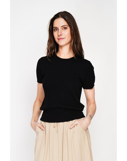 Valérie schwarzer Rundhalspullover aus Leinenmischung