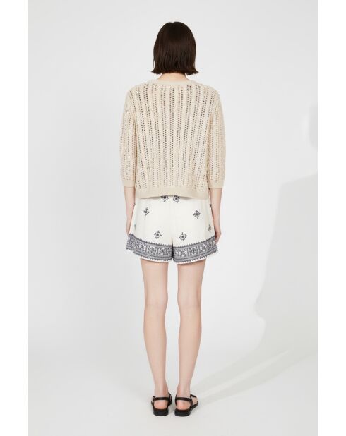 Beigefarbene, durchbrochene Weste mit Rundhalsausschnitt und Lochmuster