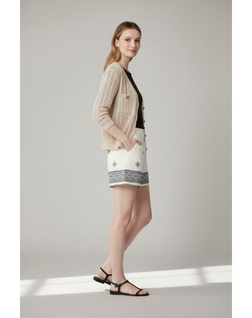 Beigefarbene, durchbrochene Weste mit Rundhalsausschnitt und Lochmuster