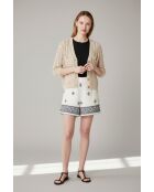 Beigefarbene, durchbrochene Weste mit Rundhalsausschnitt und Lochmuster