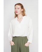 Yvonne weiße, locker sitzende Bluse aus Leinenmischung mit V-Ausschnitt
