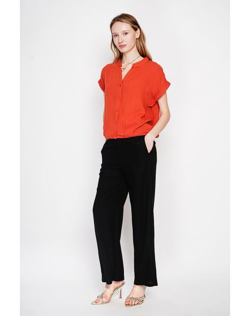 Josée orangefarbenes Hemd mit tunesischem Kragen aus Leinenmischung