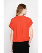 Josée orangefarbenes Hemd mit tunesischem Kragen aus Leinenmischung