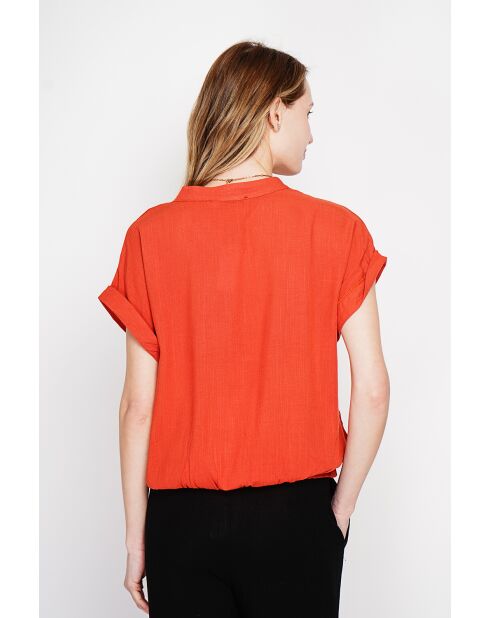 Josée orangefarbenes Hemd mit tunesischem Kragen aus Leinenmischung