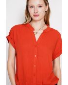 Josée orangefarbenes Hemd mit tunesischem Kragen aus Leinenmischung