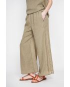 Stéphanie khakifarbene Leinenhose mit hoher Taille