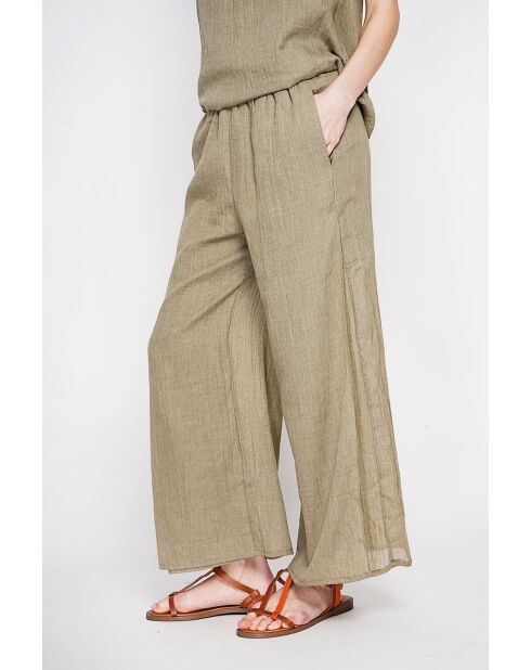 Stéphanie khakifarbene Leinenhose mit hoher Taille