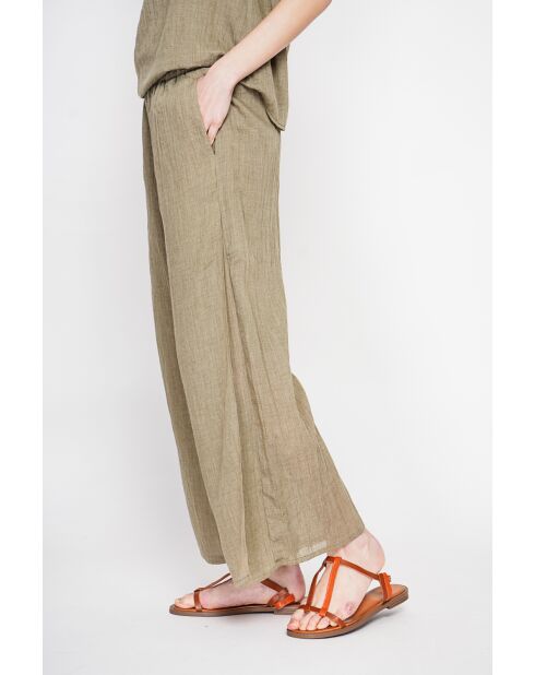 Stéphanie khakifarbene Leinenhose mit hoher Taille