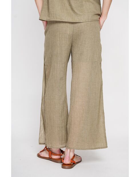 Stéphanie khakifarbene Leinenhose mit hoher Taille