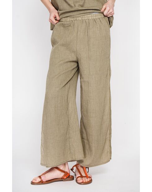 Stéphanie khakifarbene Leinenhose mit hoher Taille