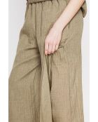 Stéphanie khakifarbene Leinenhose mit hoher Taille