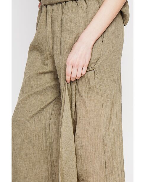 Stéphanie khakifarbene Leinenhose mit hoher Taille