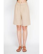 Pantaloncini Rosette camel a vita alta in misto lino